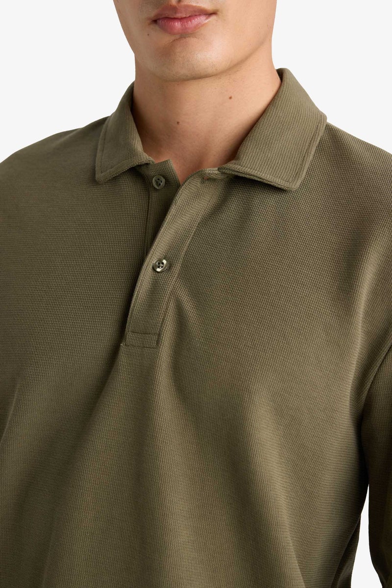 DeFacto Green Man Regular Fit Waffle Polo Collar Long Sleeve Sweatshirt Casual - Image 5